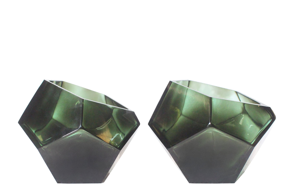 Glass Diamond Bowl - Green - L- Versmissen