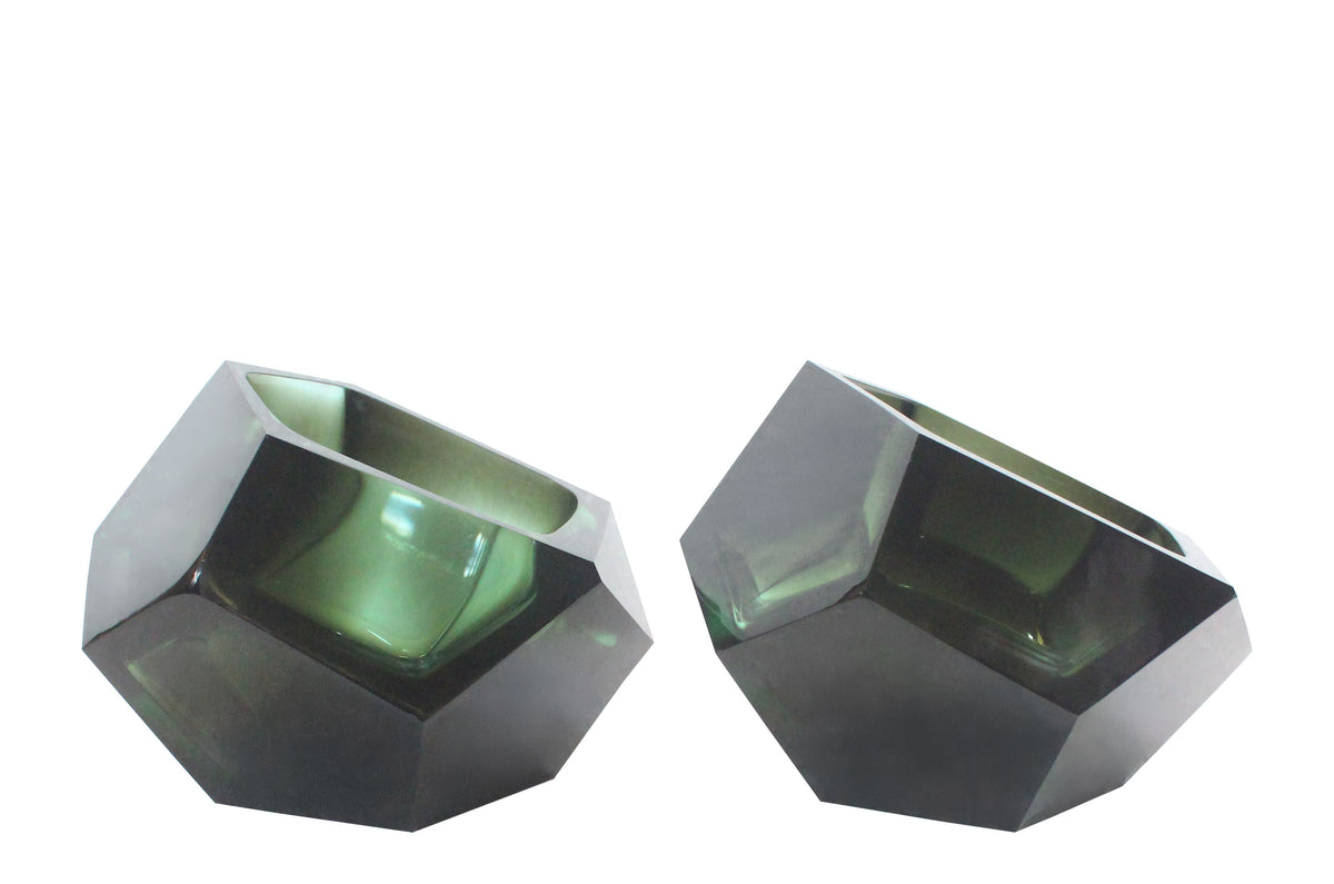 Glass Diamond Bowl - Green - M- Versmissen
