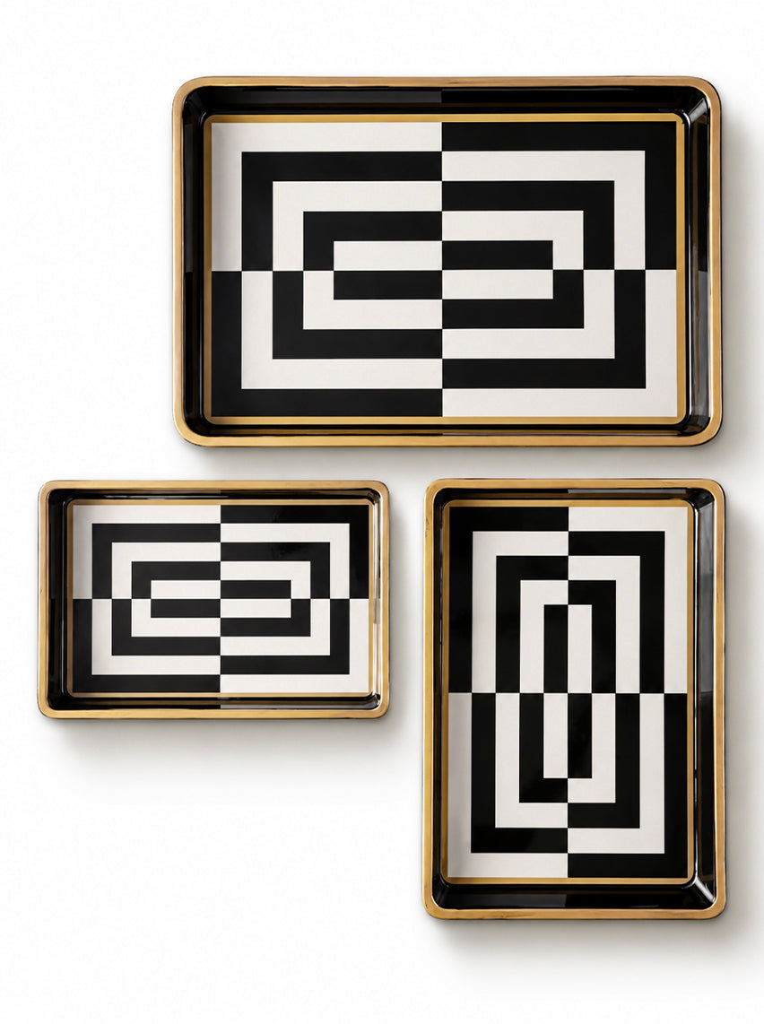 Tray - black & white, set of 3